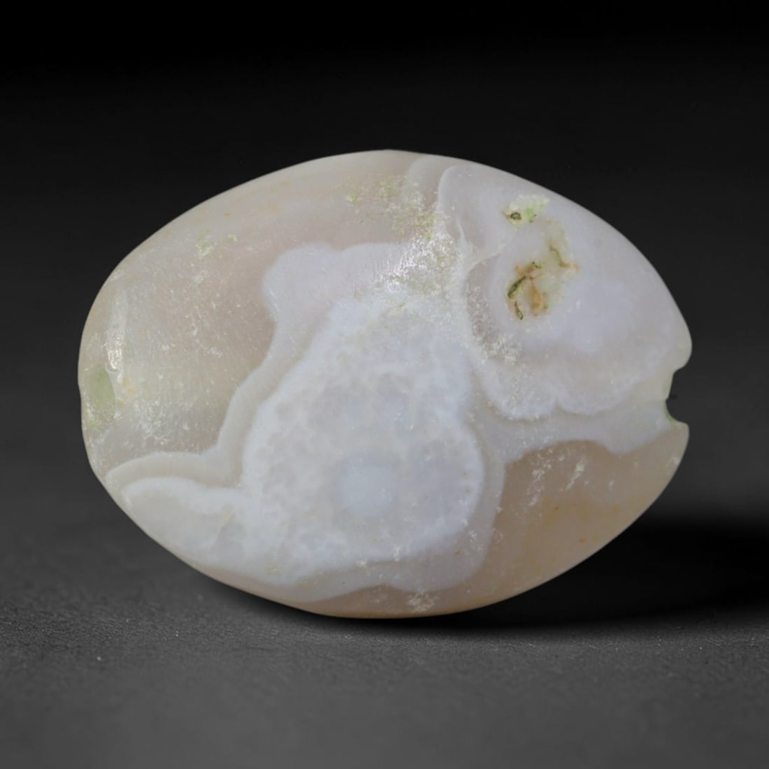 Ancient Bactrian Steppe Cloud Botryoidal Banded Agate Oval Bead (300 BCE - 300 CE), 3AE: This distinctive cloud-patterned agate oval bead originates from ancient Bactrian steppe nomadic cultures of Central Asia, societies renowned for crafting organic-patterned agate talismans for protect