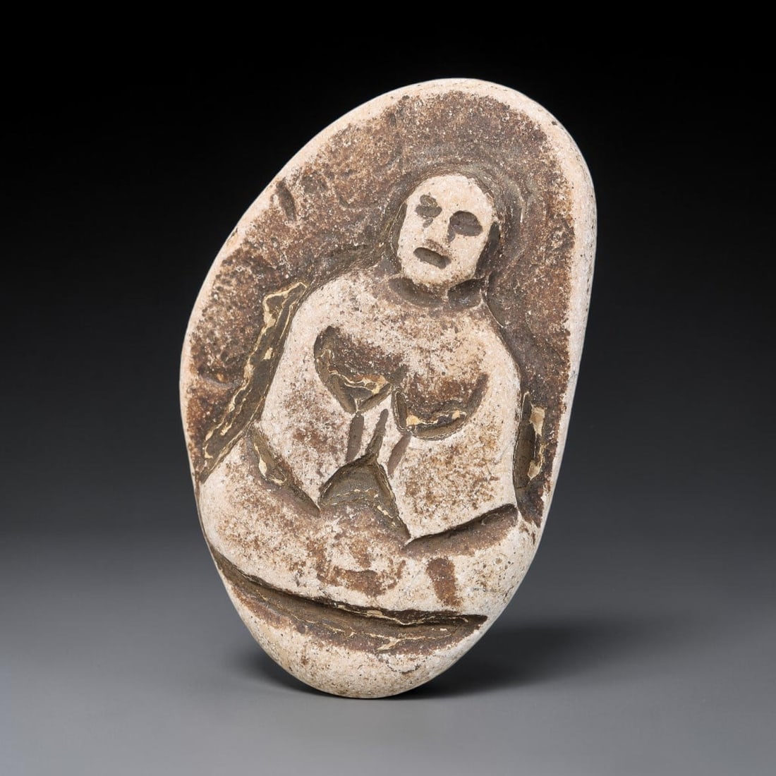 Antique Japanese Edo Period Stone Amulet (1603-1868 CE), 95EJ: This antique stone amulet originates from Japanese Edo Period cultural tradition, created as a devotional wearable object for personal spiritual purpose. The stone shows natural textural variation, ag