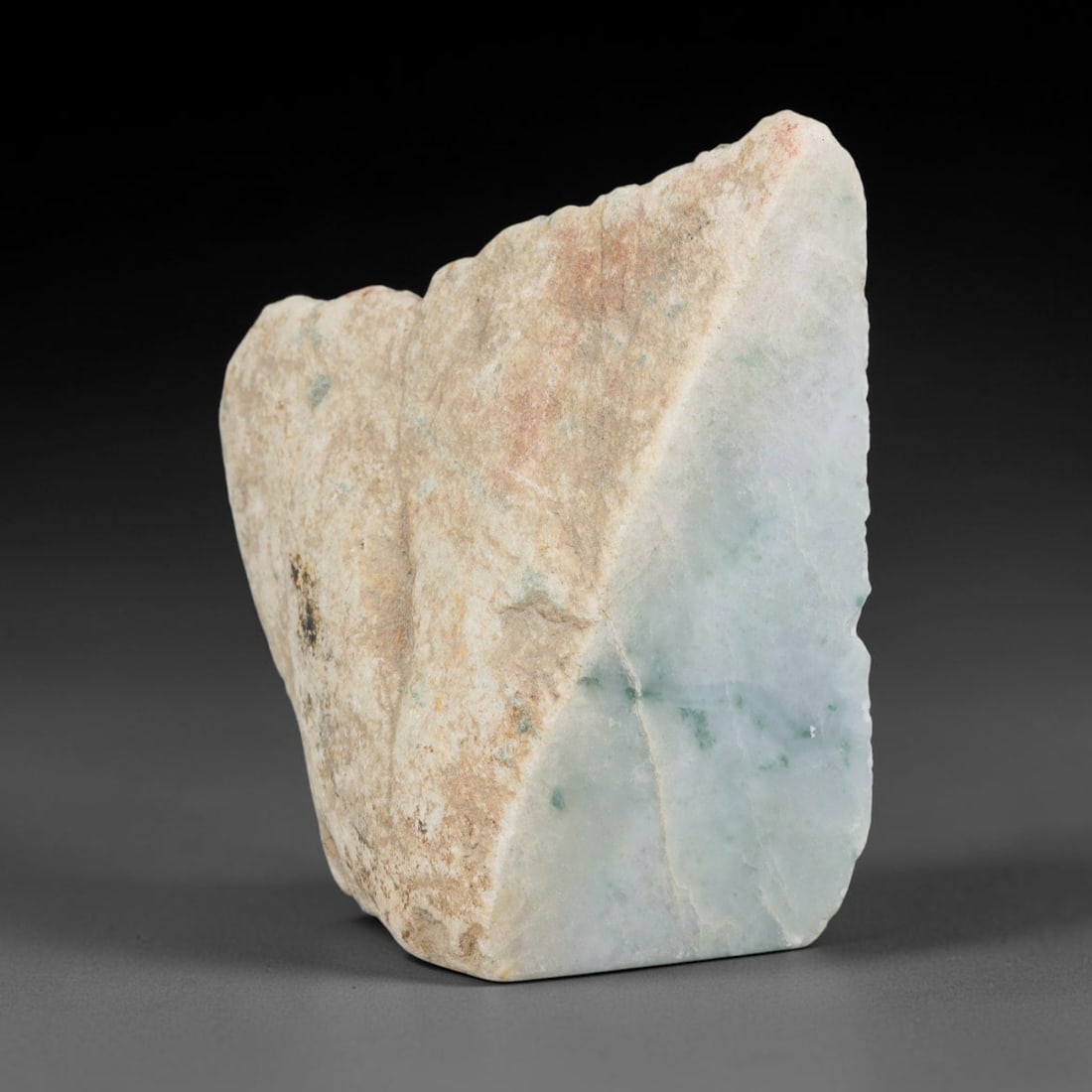 550g Natural Burmese Type A Jadeite Jade Polished Rough Block, 33EZ: This natural Burmese Type A jadeite jade rough block with partial polished surfaces revealing internal mineral characteristics. Dimensions measure 10.5x9cm, sourced from Myanmar, this specimen is idea