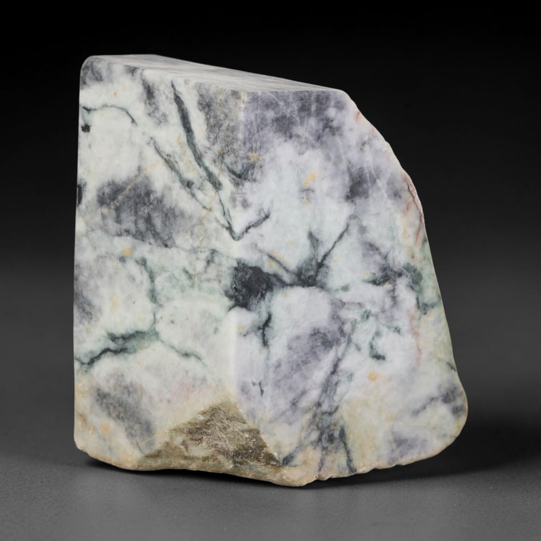 1087g Natural Burmese Type A Jadeite Jade Polished Rough Block, 32EZ: This natural Burmese Type A jadeite jade rough block with partial polished surfaces revealing internal mineral characteristics. Dimensions measure 10x6cm, sourced from Myanmar, this specimen is ideal 