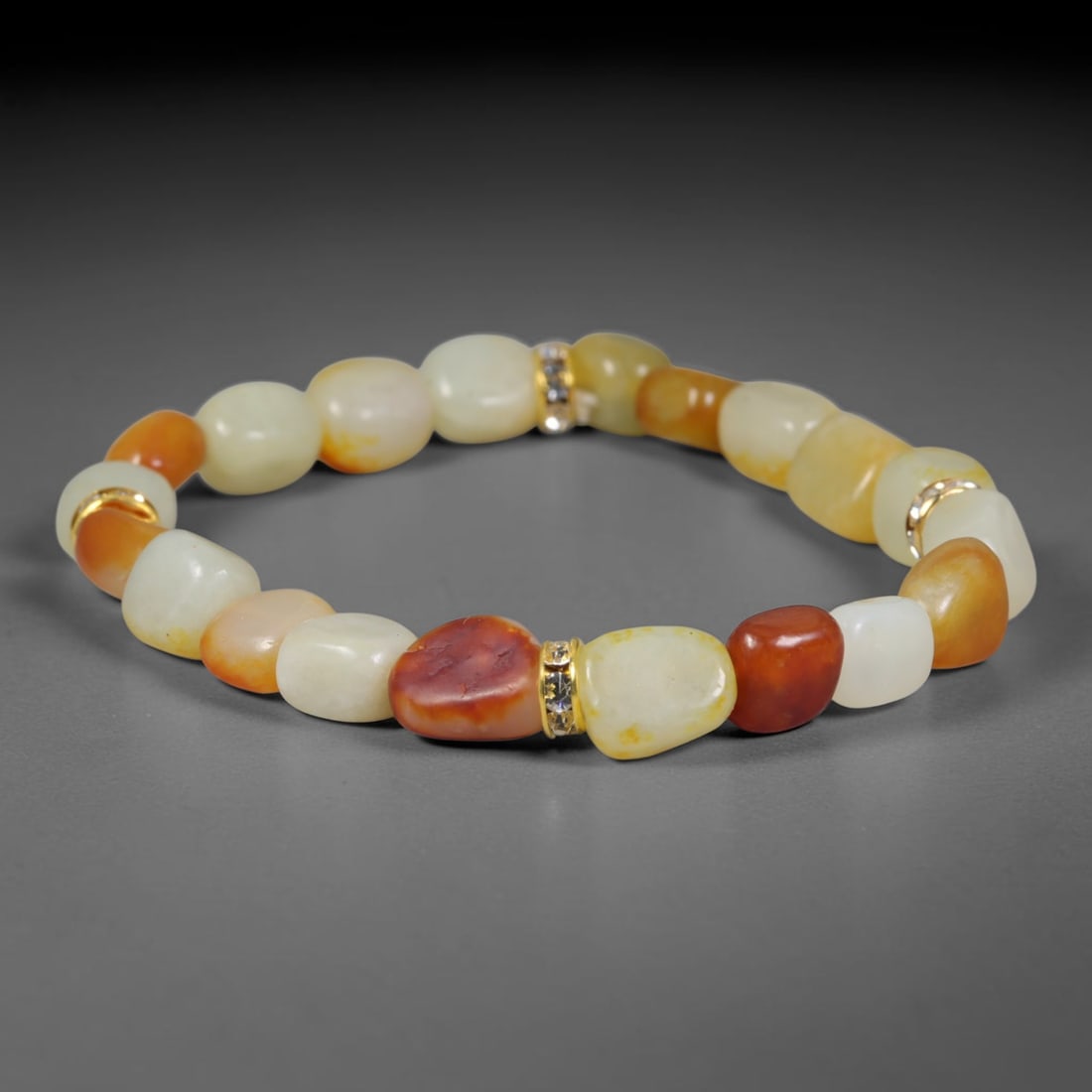 Natural Chinese Hetian Nephrite Jade Pebble Bead Bracelet, 46EK (1 of 1)