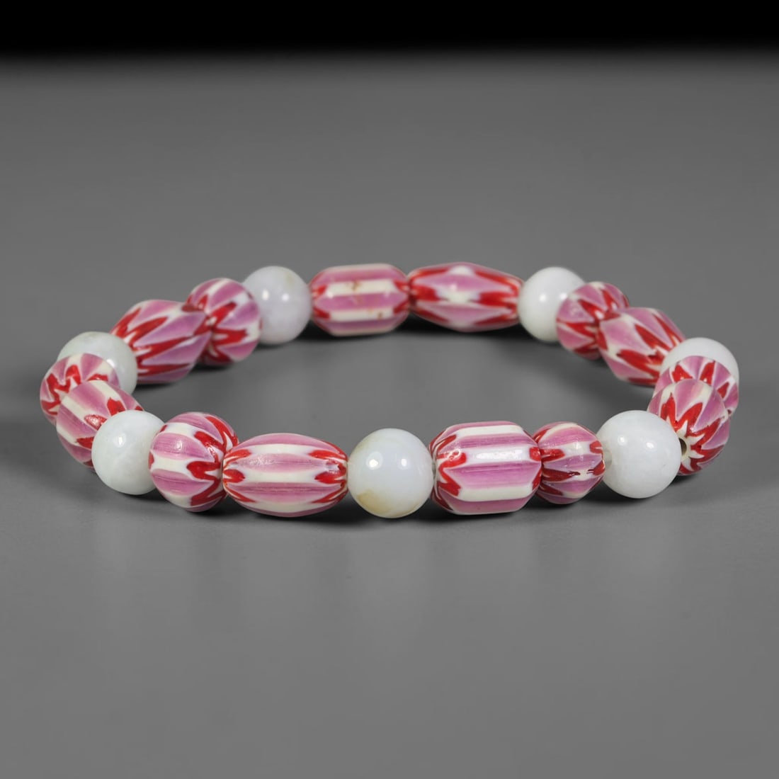 Natural Burmese Type A Jadeite Jade with Chevron Glass Bead Bracelet, 48EK (1 of 1)