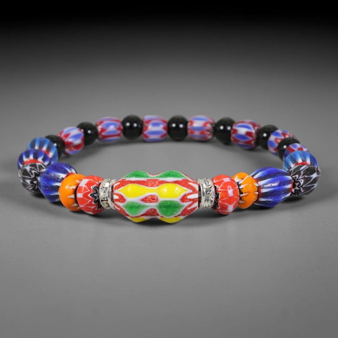 Vintage Millefiori Chevron Mixed-Glass Bead Bracelet, 45EK (1 of 1)