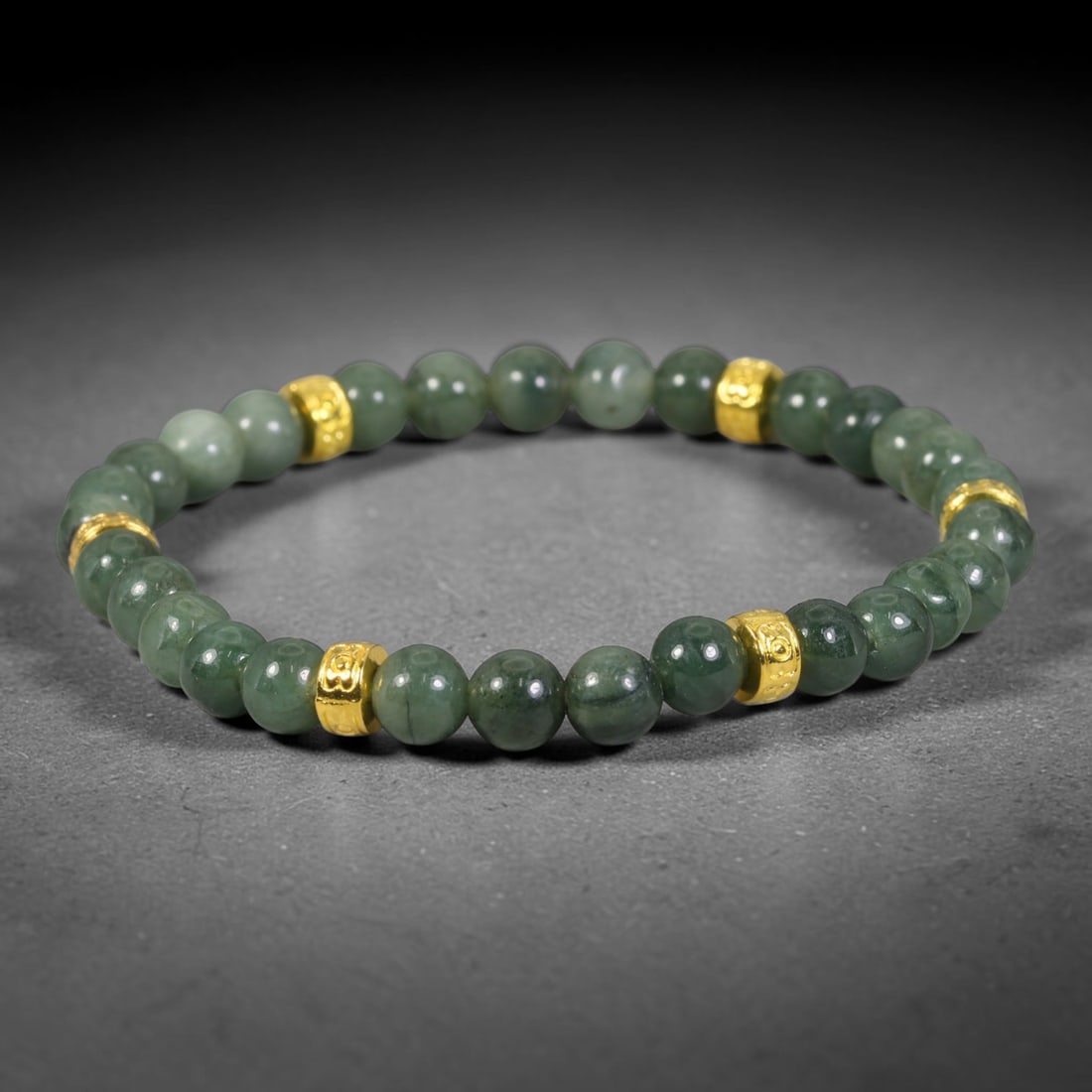 Natural Burmese Type A Jadeite Jade Bracelet With Gold-Tone Spacers, 54EK (1 of 1)