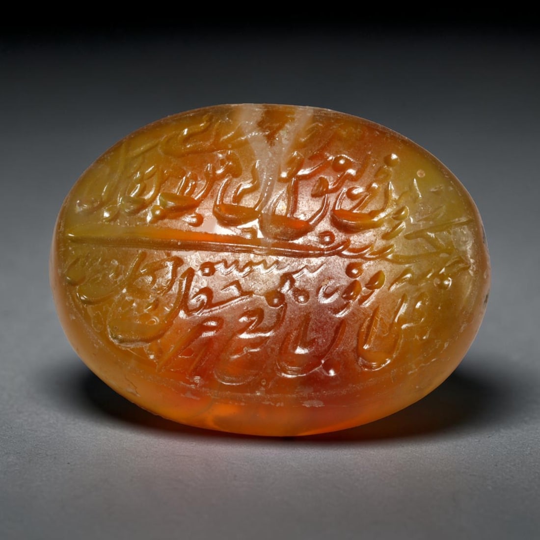 Early Vintage Islamic Natural Agate Script Intaglio Seal Cabochon (Post 1900 CE), 28EL: Fully hand-engraved agate intaglio seal tablet, crafted entirely by hand with no machine-assisted carving. The polished stone face features inscribed devotional script contained within a defined carvi