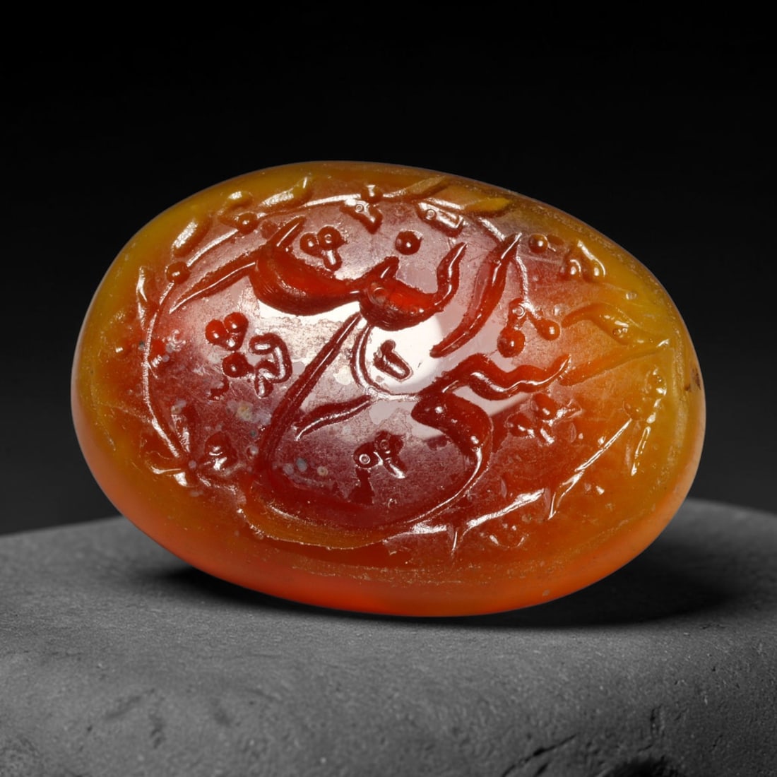 Early Vintage Islamic Natural Agate Script Intaglio Seal Cabochon (Post 1900 CE), 41EL: Fully hand-engraved agate intaglio seal tablet, crafted entirely by hand with no machine-assisted carving. The polished stone face features inscribed devotional script contained within a defined carvi