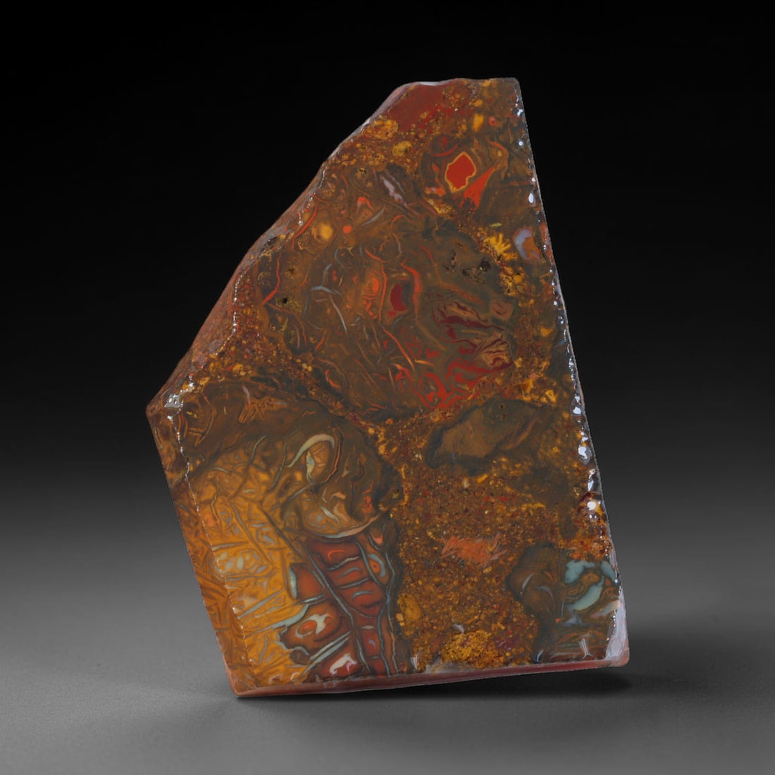 83.20ct Natural Australian Queensland Boulder Opal Sliced Slab Cutting Rough, 29AX: Natural sliced slab rough of Queensland boulder opal cutting grade, featuring rich color ironstone matrix with patterns. The face clearly reveals extensive opal veining and pocket formations running t