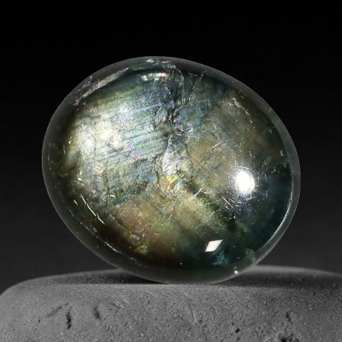 1.80ct Natural Siamese 6-Ray Black Star Sapphire Loose Gemstone, 57BX: This polished star sapphire originates from classic Siamese mining deposits, featuring a deep dark crystalline base with fine native mineral traces trapped within its structure, sized at calibrated 8x