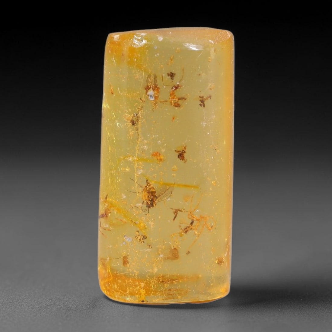 12.72ct Natural Baltic Polished Loose Freeform Amber Gemstone, 71FL: This smoothly polished freeform amber piece carries warm translucent organic clarity with fine natural fossil flecks and tiny mineral inclusions suspended throughout its 24x11mm flowing unstructured s