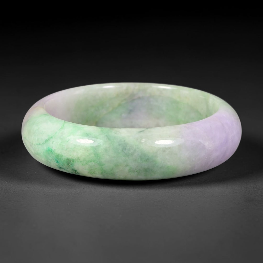 Natural Burmese Type A Jadeite Jade Bangle Bracelet, 81BK: Polished untreated Burmese Type A jadeite jade bangle bracelet with a 58 mm inner diameter and a 17 mm band width. Crafted into a classic rounded interior flat exterior shape with smooth continuous hi