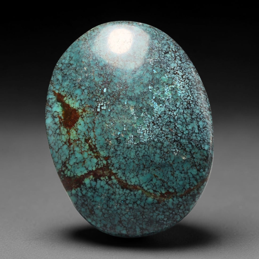 27ct Vintage Tibetan Natural Turquoise Freeform Cabochon Loose Gemstone, 97BW: Polished vintage Tibetan turquoise freeform cabochon loose gemstone, measuring 29x22 mm. Features characteristic natural matrix webbing and earthy mineral markings inherent to authentic Tibetan turquo