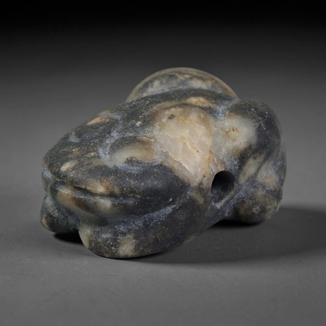 Ancient Medieval Coptic Christian Egyptian Culture Frog Amulet Bead (300-1000 CE), 34EC: This ancient frog amulet bead originates from Coptic Christian Egyptian culture, a medieval Egyptian tradition that reused and adapted earlier protective amulet forms within Christian funerary and dev