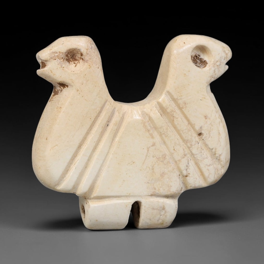 Ancient Elamite Civilization White Stone Double Bird Head Amulet (3200-539 BCE), 1EC (1 of 1)