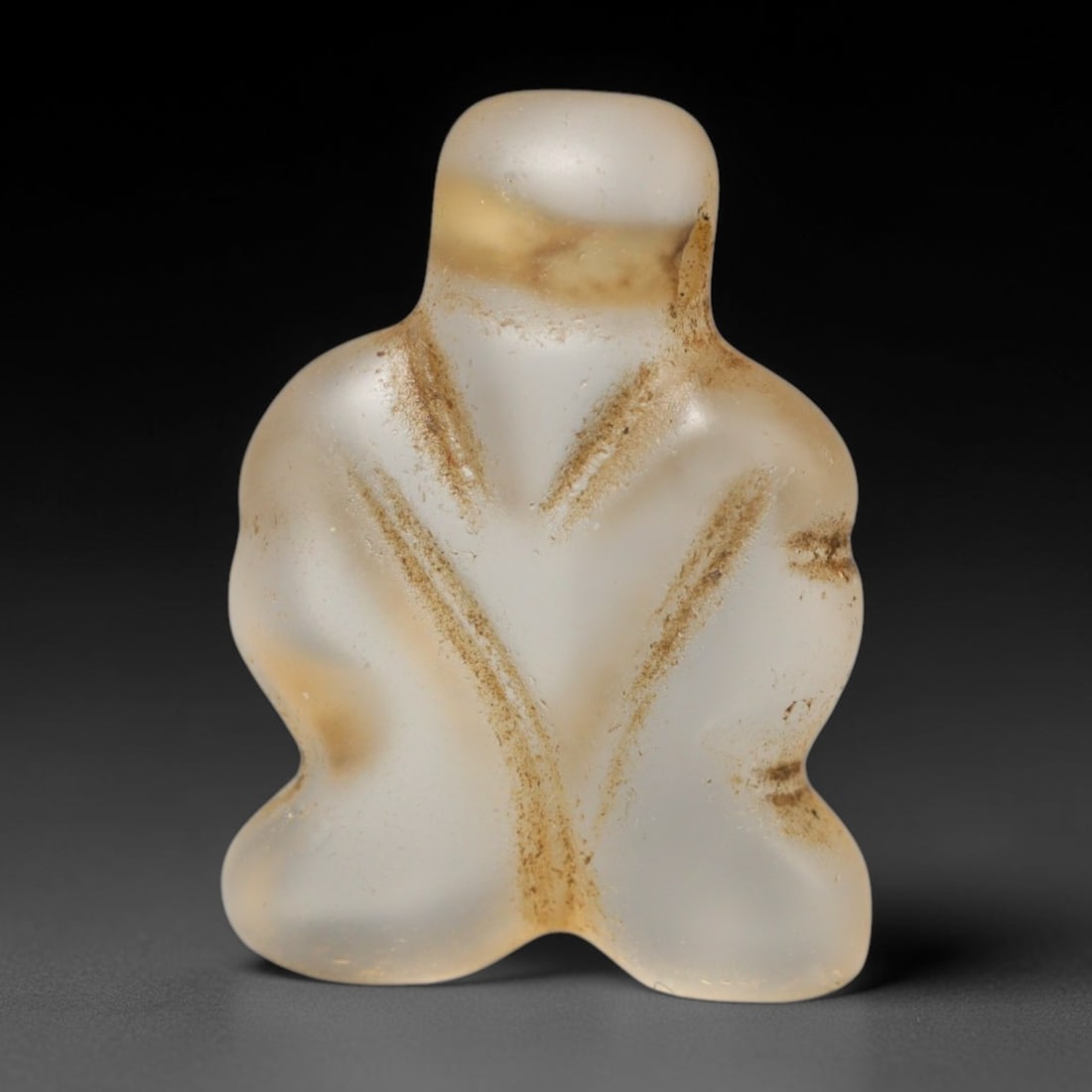 Ancient Medieval Coptic Christian Egyptian Culture Rock Crystal Amulet (300-1000 CE), 99FY: This antique rock crystal amulet originates from Coptic Christian Egyptian Culture, a region with a long-standing tradition of crafting translucent hardstone talismans for devotional and funerary use.