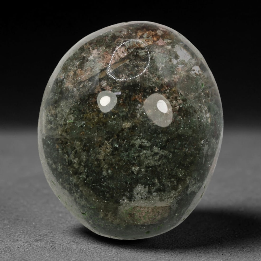 37ct Natural Brazilian Phantom Quartz Oval Cabochon Loose Gemstone, 28BM: This smoothly polished cabochon of natural phantom quartz preserves delicate layered phantom crystal formations enclosed inside transparent quartz host. The domed polished surface offers unobstructed 