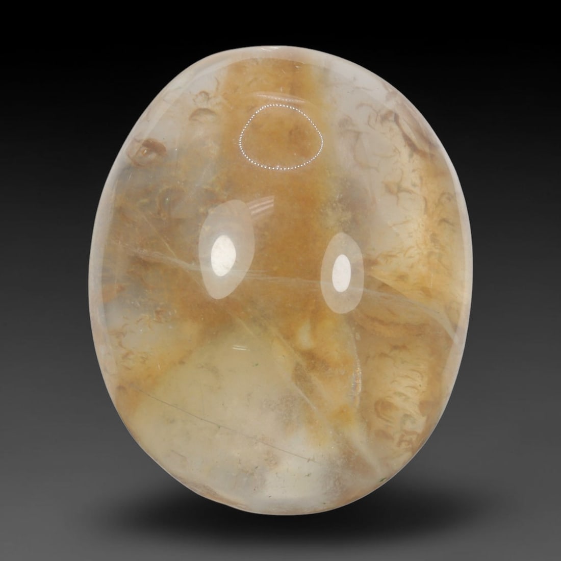 40ct Natural Brazilian Phantom Quartz Oval Cabochon Loose Gemstone, 24BM: This smoothly polished cabochon of natural phantom quartz preserves delicate layered phantom crystal formations enclosed inside transparent quartz host. The domed polished surface offers unobstructed 