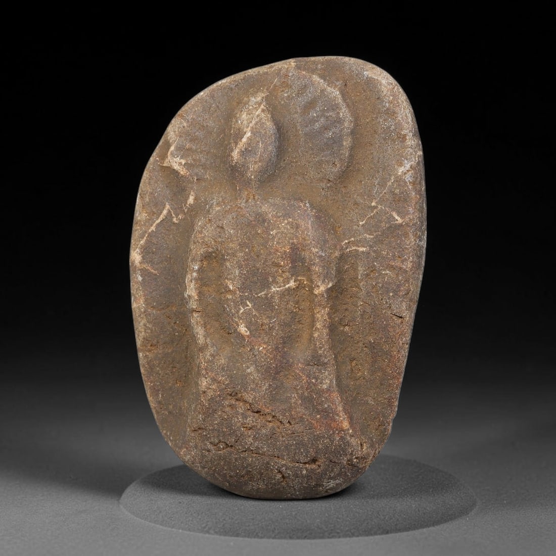 Antique Japanese Edo Period Stone Amulet (1603-1868 CE), 1EK: This antique stone amulet originates from Japanese Edo Period cultural tradition, created as a devotional wearable object for personal spiritual purpose. The stone shows natural textural variation, ag