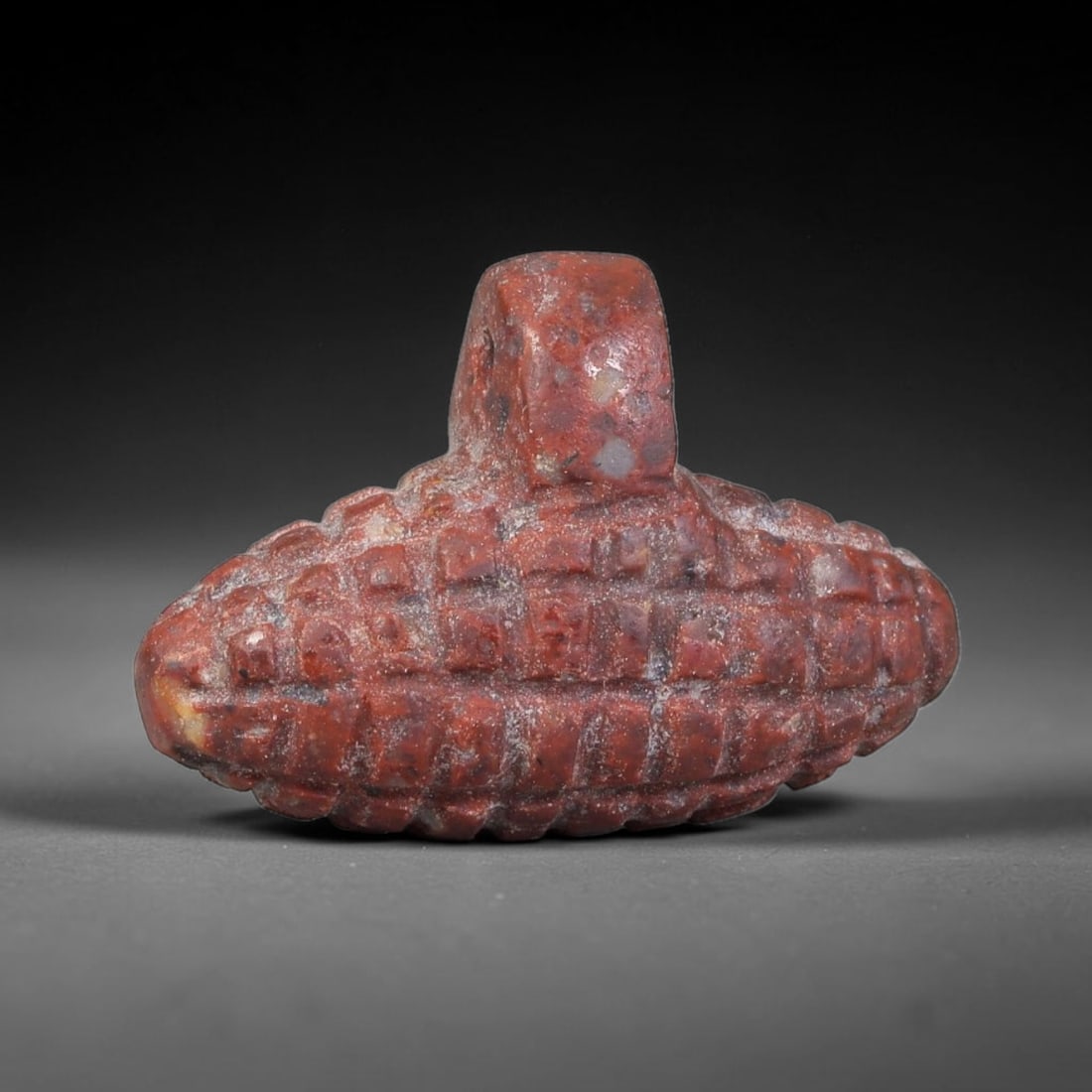 Ancient Sasanian Persian Empire Red Speckled Stone Pinecone Amulet (224-651 CE), 53FV (1 of 1)