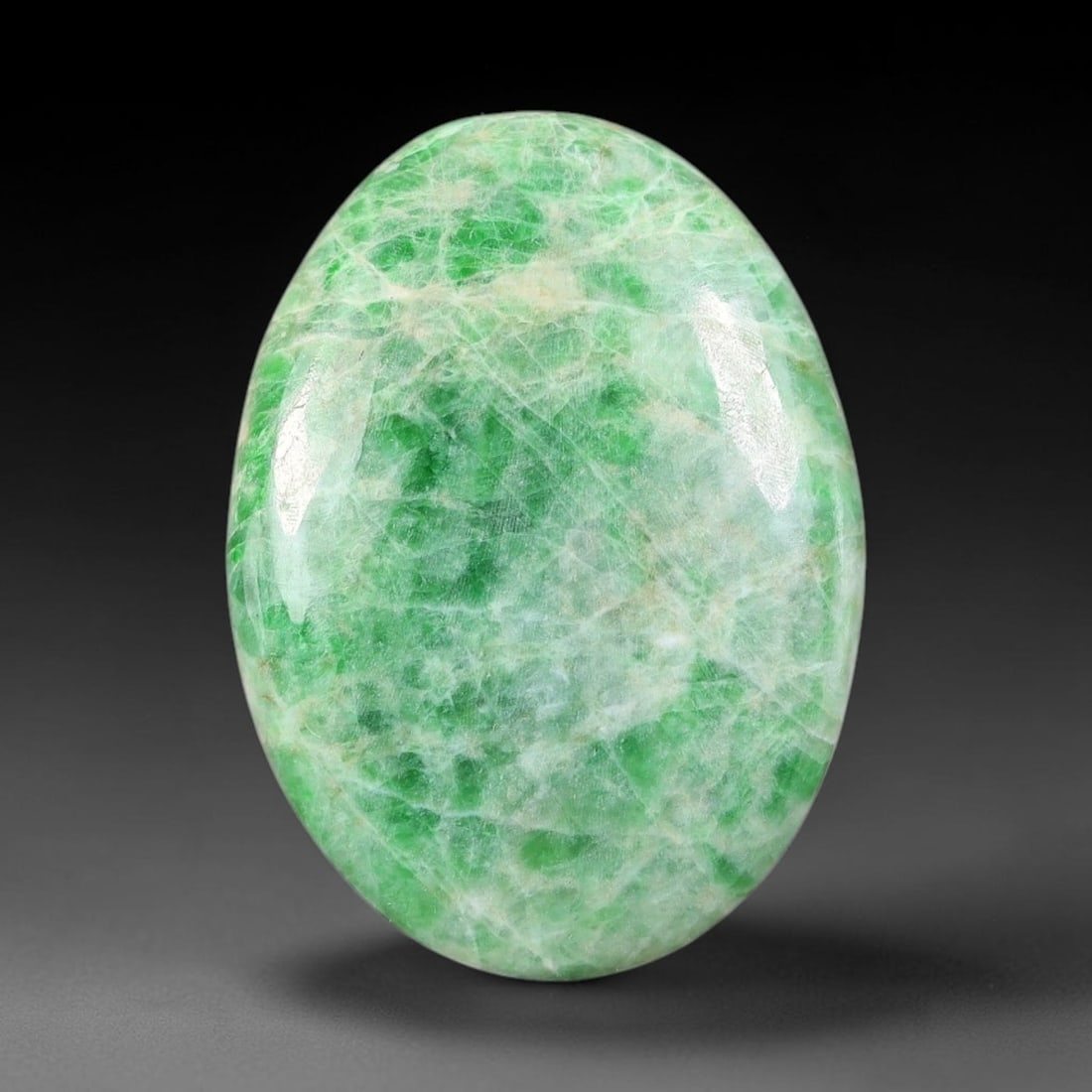 17.27ct Natural Burmese Type A Jadeite Jade Cabochon, 51FP: This single loose natural Burmese Type A jadeite jade cabochon, fully untreated with no dyeing, bleaching or resin impregnation, this genuine Type A jade retains its all-natural crystalline structure 