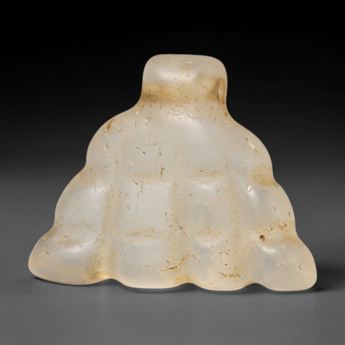 Ancient Medieval Coptic Christian Egyptian Culture Rock Crystal Amulet (300-1000 CE), 76FY: This antique rock crystal amulet originates from Coptic Christian Egyptian Culture, a region with a long-standing tradition of crafting translucent hardstone talismans for devotional and funerary use.