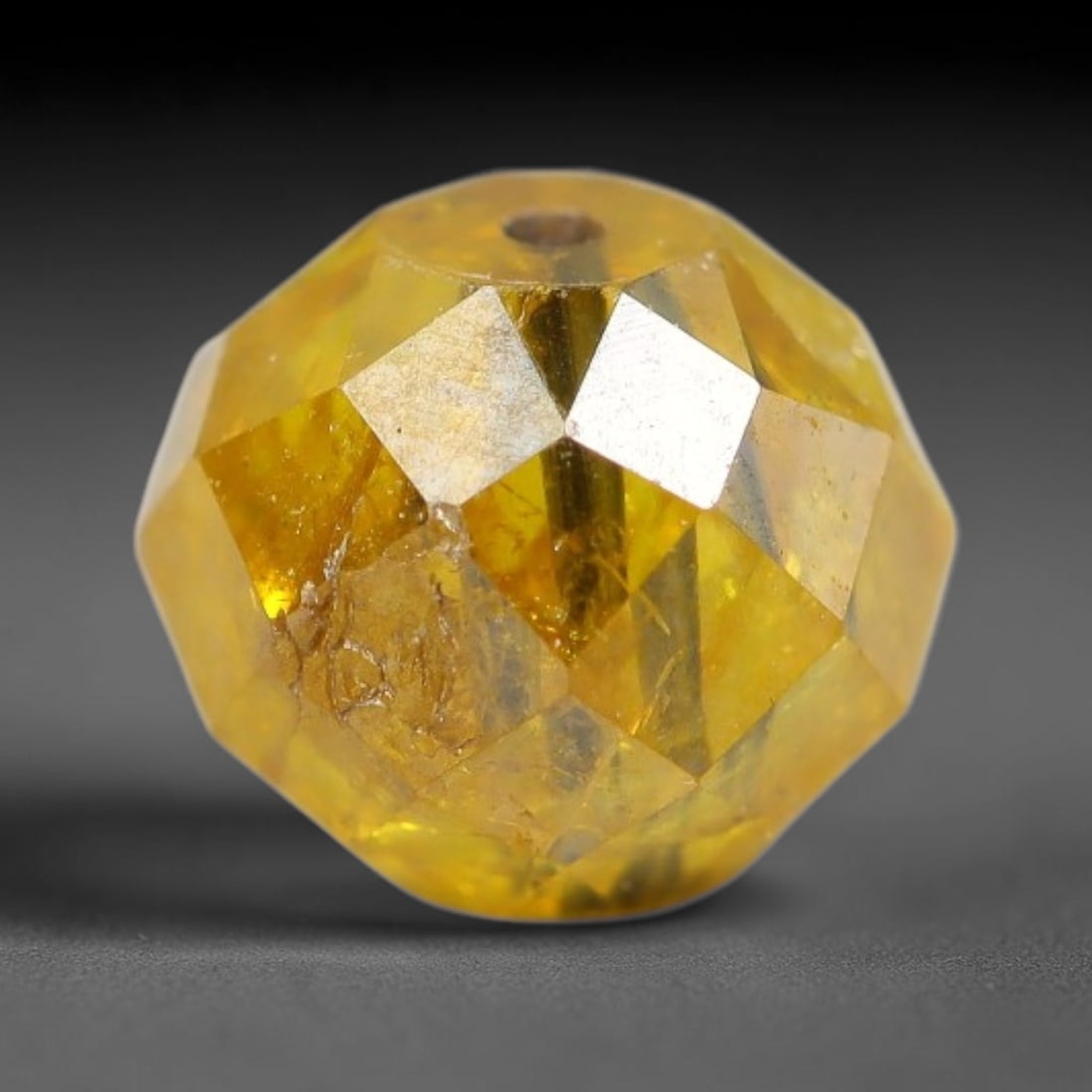 0.69ct Natural Fancy Faceted Diamond Bead Loose Gemstone, 89BE: This fully polished natural fancy diamond bead features warm pale yellowish crystalline body tone with abundant native mineral inclusions captured within its structure, measured at calibrated dimensio
