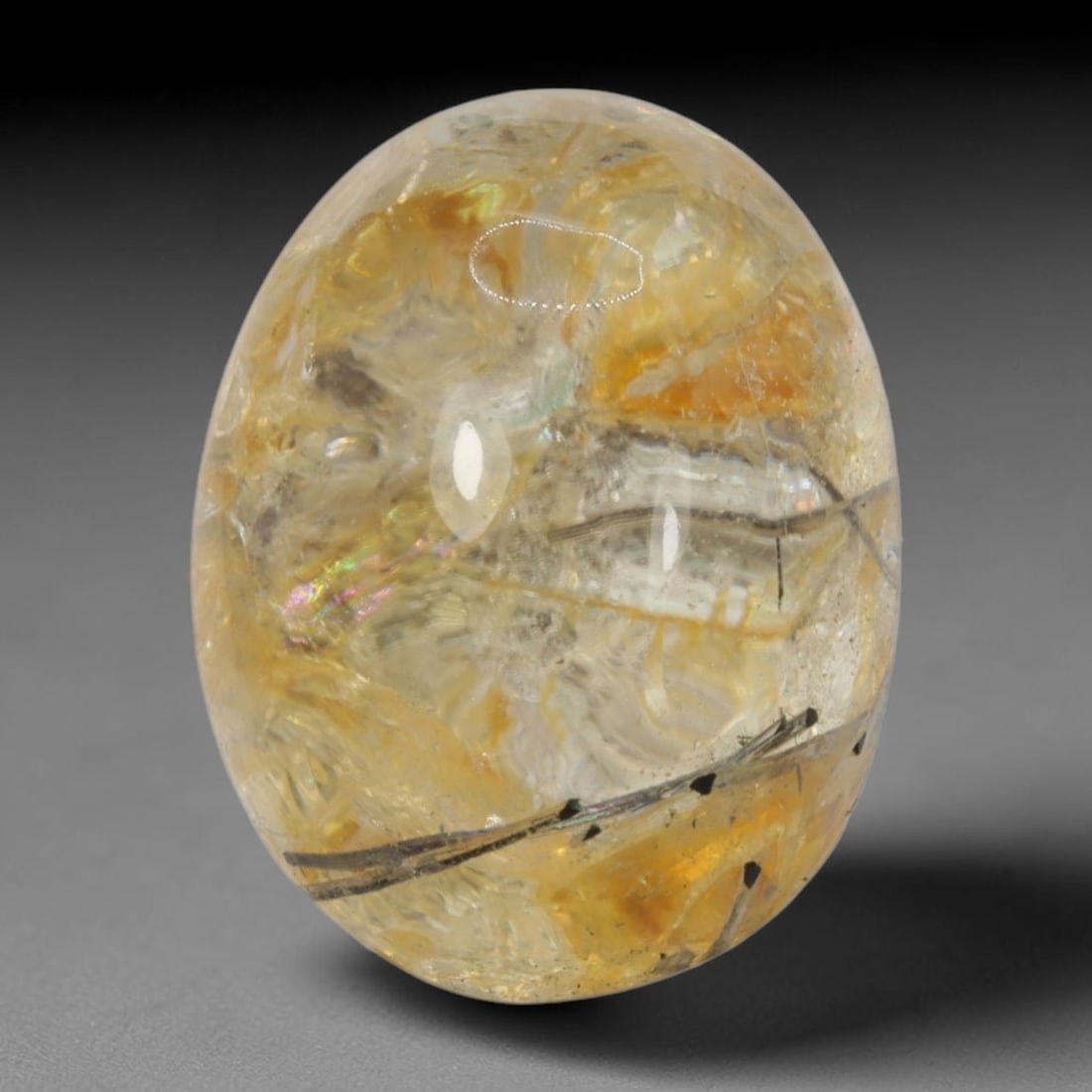 20ct Natural Brazilian Phantom Quartz Oval Cabochon Loose Gemstone, 6BM: This smoothly polished cabochon of natural phantom quartz preserves delicate layered phantom crystal formations enclosed inside transparent quartz host. The domed polished surface offers unobstructed 