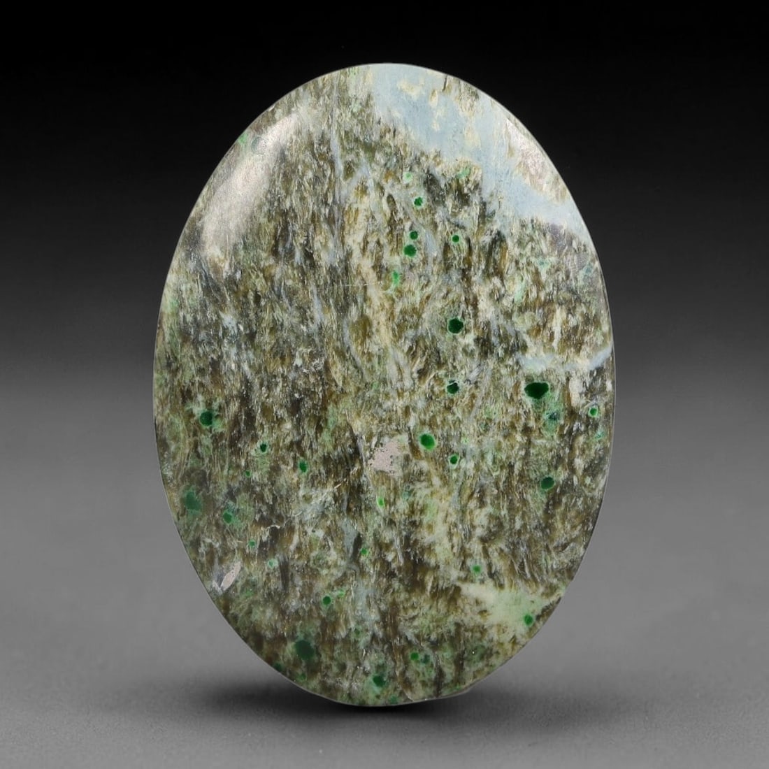13.60ct Natural Burmese Type A Jadeite Jade Cabochon, 37FB: This single loose natural Burmese Type A jadeite jade cabochon, fully untreated with no dyeing, bleaching or resin impregnation, this genuine Type A jade retains its all-natural crystalline structure 