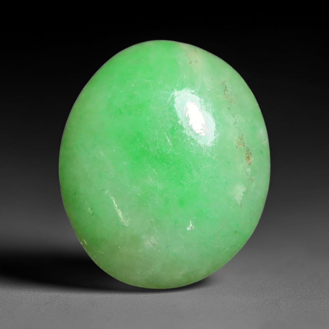 5.22ct Natural Burmese Type A Apple Green Jadeite Jade Cabochon Loose Gemstone, 89BT: This single loose natural Burmese Type A jadeite jade cabochon with exact dimensions of 13.3x10.4x3.9mm. It is completely untreated, free of artificial dye, bleaching, or resin filling, preserving the