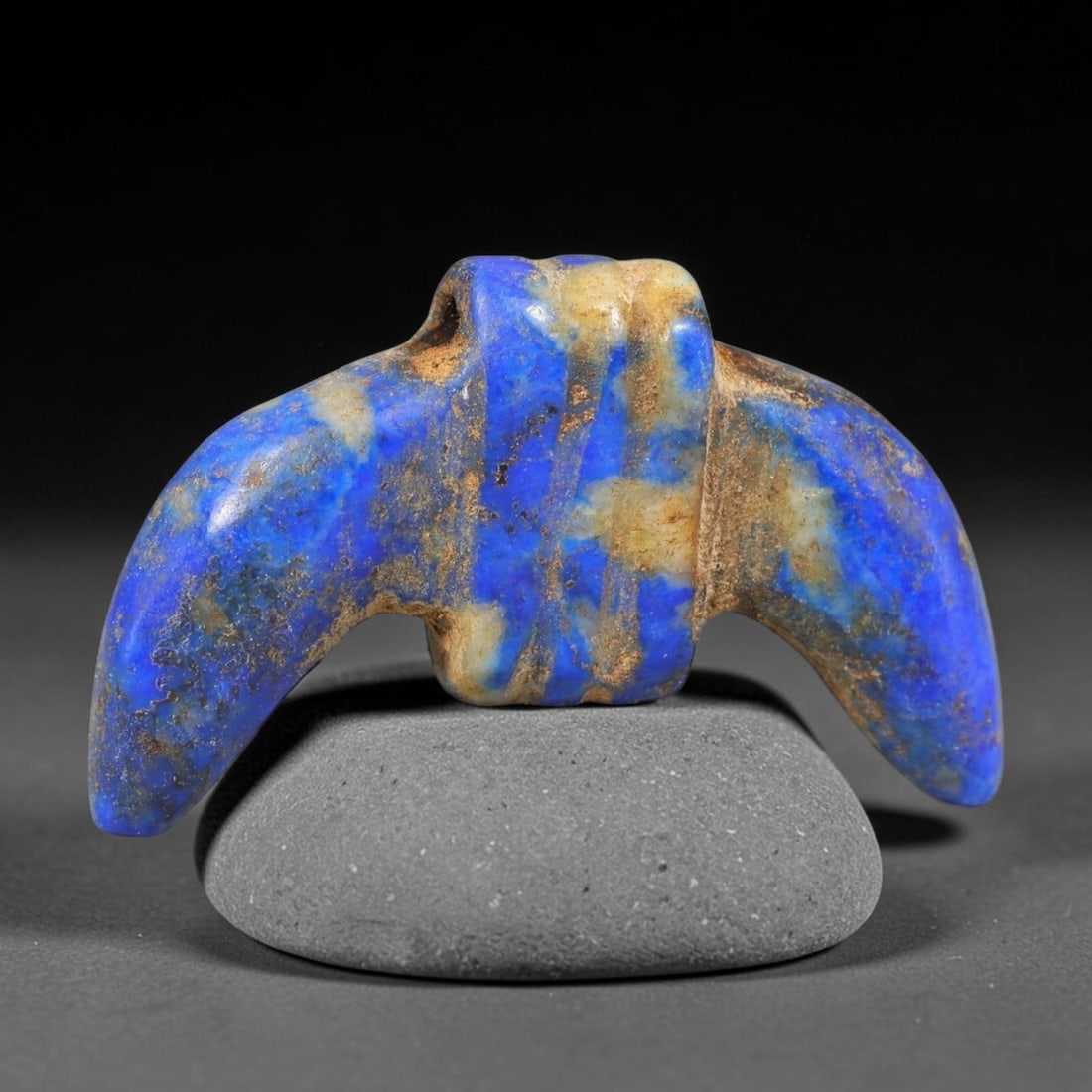 Ancient Medieval Sasanian Persian Culture Lapis Lazuli Amulet (224-651 CE), 13EC: This antique carved lapis lazuli amulet originates from Sasanian Persian Culture, a civilization famed for crafting rich blue lapis talismans sourced from Afghanistan's mining regions. The surface bea