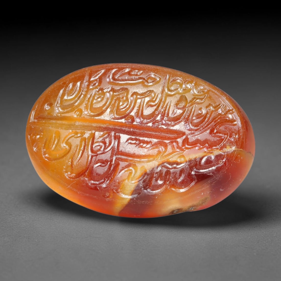 Early Vintage Islamic Natural Agate Script Intaglio Seal Cabochon (Post 1900 CE), 97EK: Fully hand-engraved agate intaglio seal tablet, crafted entirely by hand with no machine-assisted carving. The polished stone face features inscribed devotional script contained within a defined carvi