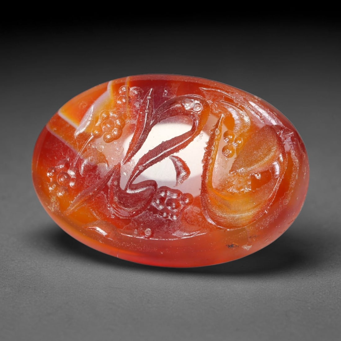 Early Vintage Islamic Natural Agate Script Intaglio Seal Cabochon (Post 1900 CE), 78EK: Fully hand-engraved agate intaglio seal tablet, crafted entirely by hand with no machine-assisted carving. The polished stone face features inscribed devotional script contained within a defined carvi