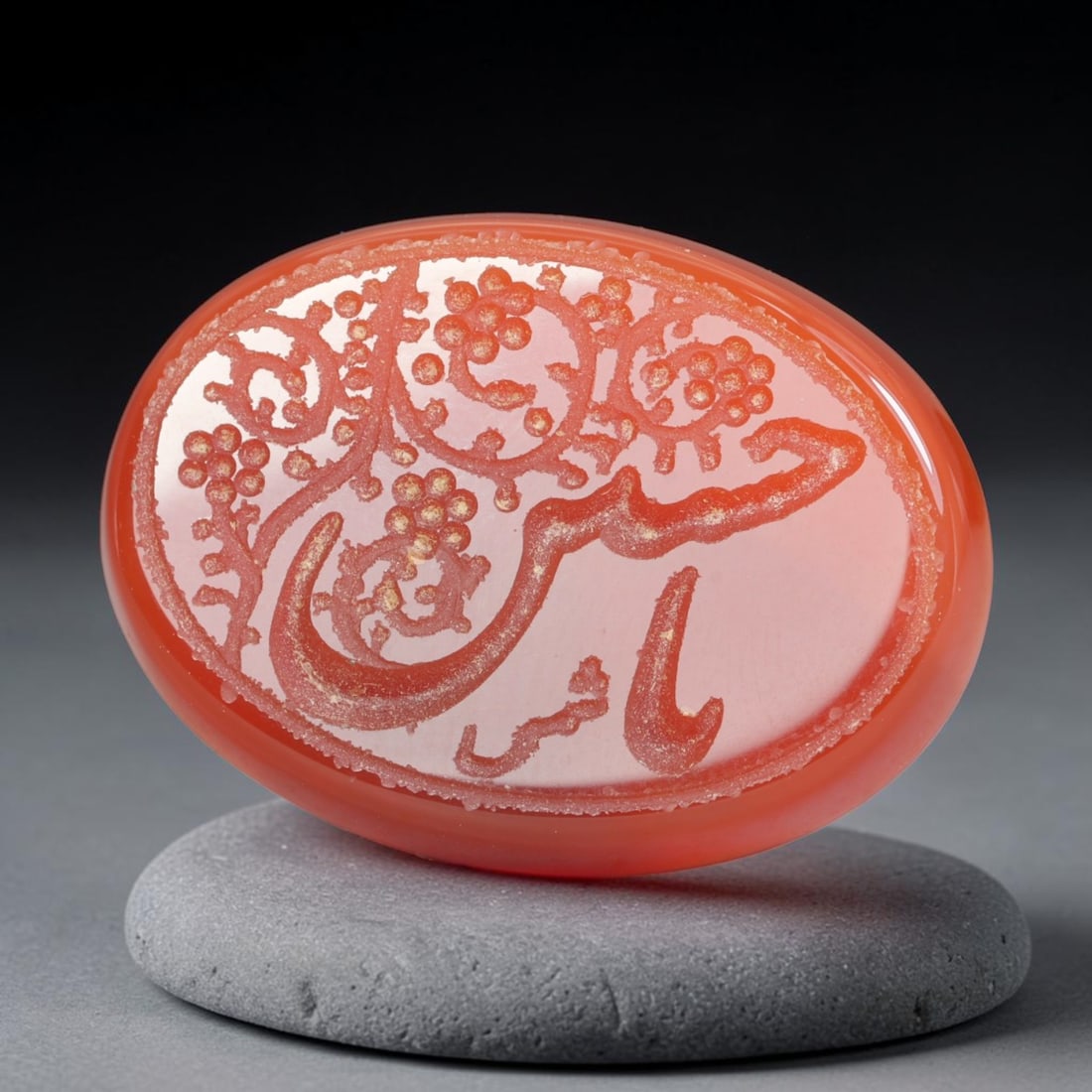 Vintage Carnelian Agate Islamic Calligraphic Intaglio Seal Cabochon Talisman, 31EM: This vintage natural carnelian agate intaglio seal cabochon draws inspiration from historic Islamic lapidary traditions, crafted as a wearable talisman and seal blank for jewelry setting. The polished
