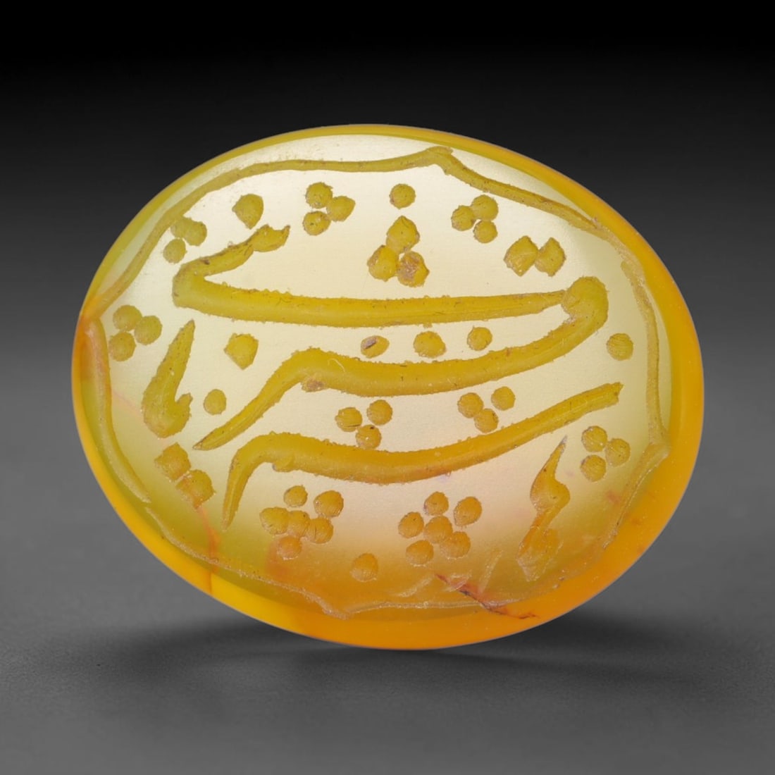 Vintage Mid-Century Carnelian Agate Islamic Calligraphic Intaglio Seal Cabochon Talisman, 11EM: This vintage mid-century natural carnelian agate intaglio seal cabochon draws inspiration from historic Islamic lapidary traditions, crafted as a wearable talisman and seal blank for jewelry setting. 