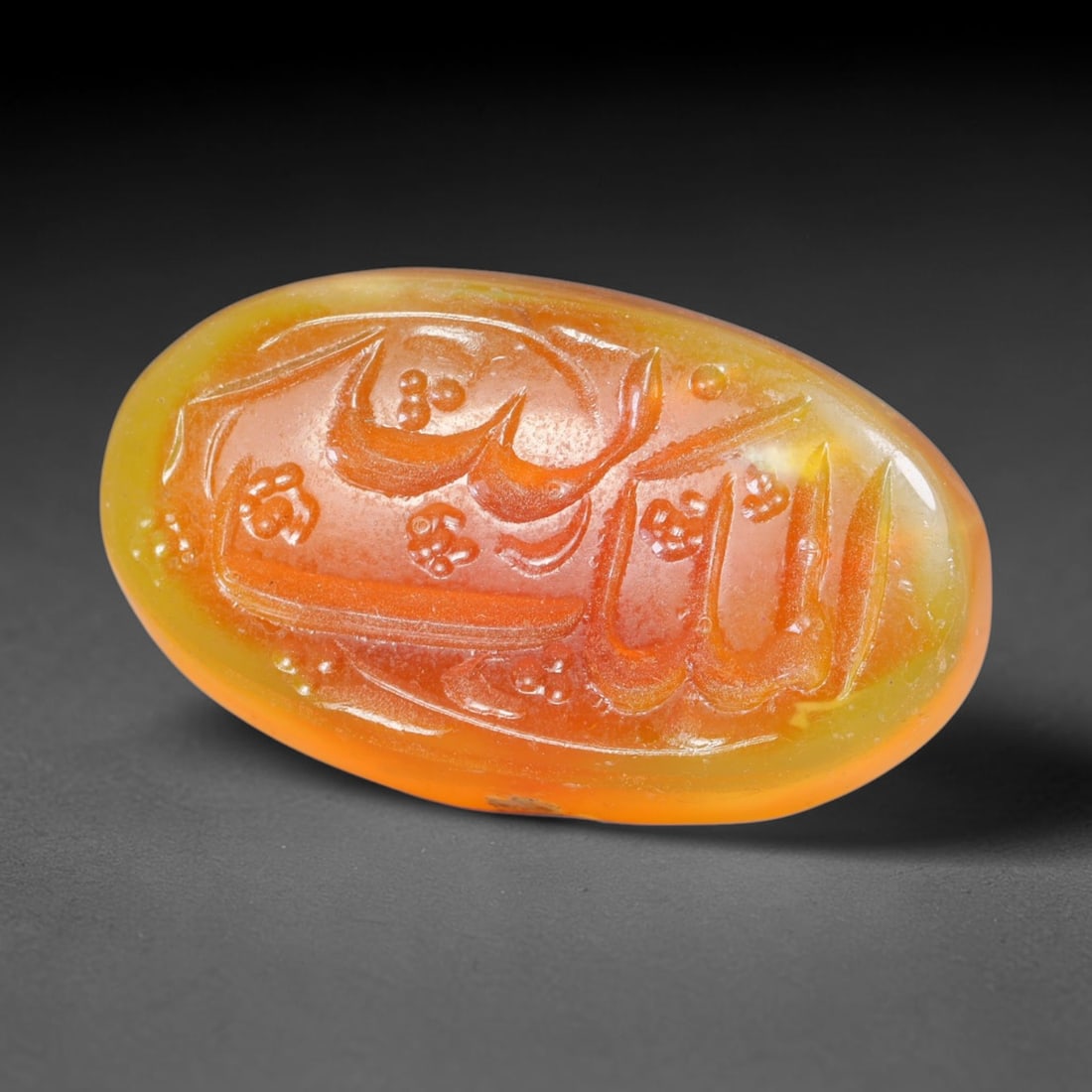 Early Vintage Islamic Natural Agate Script Intaglio Seal Cabochon (Post 1900 CE), 12EM: Fully hand-engraved agate intaglio seal tablet, crafted entirely by hand with no machine-assisted carving. The polished stone face features inscribed devotional script contained within a defined carvi
