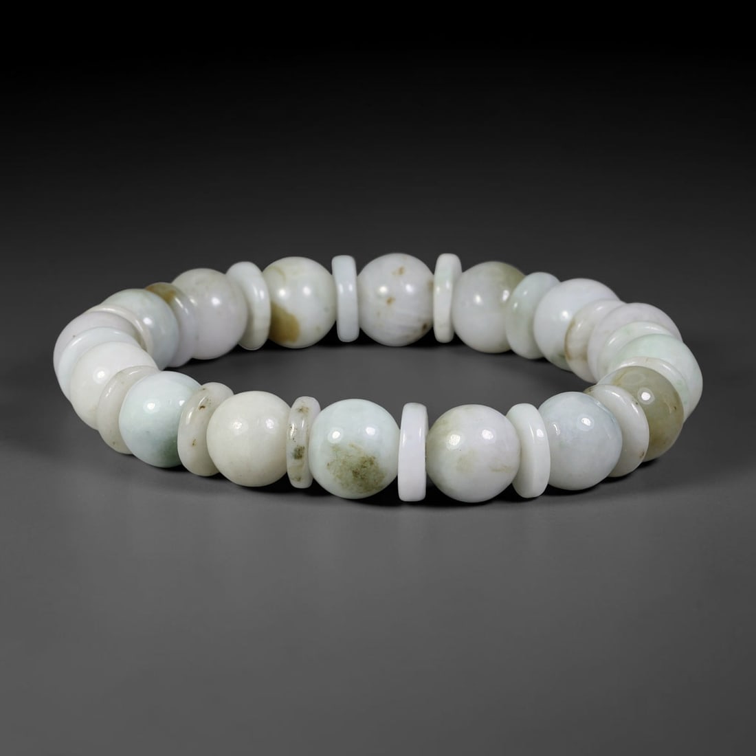 Natural Burmese Type A Jadeite Jade Beaded Bracelet 17mm Beads, 60BK: Hand-strung bracelet crafted from polished untreated Burmese Type A jadeite jade beads. Every bead features smooth refined polishing with clean centered drill holes for sturdy flexible stringing. Auth