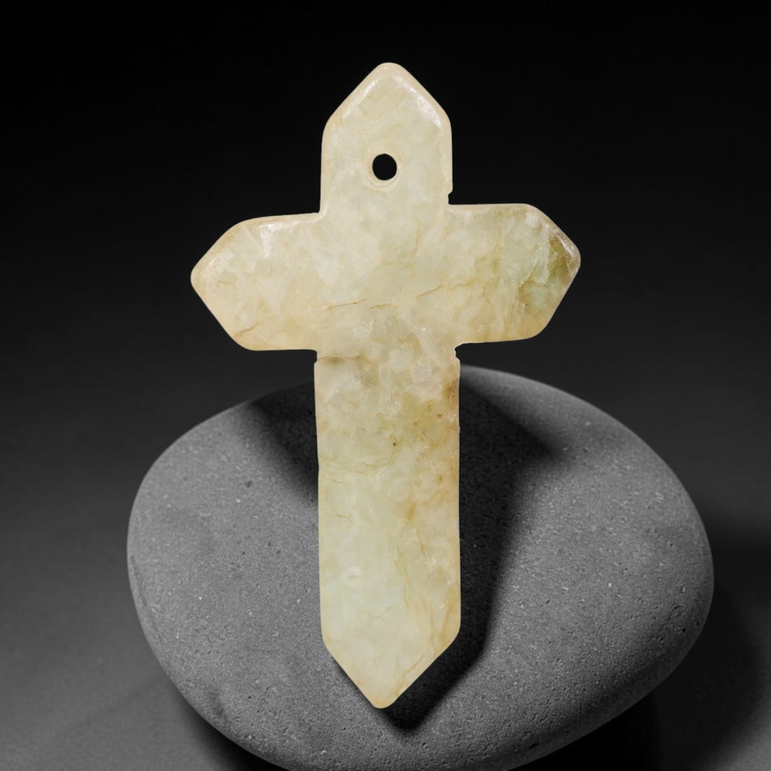 Natural Burmese Type A Jadeite Jade Christian Cross Pendant, 17BT: Hand crafted untreated Burmese Type A jadeite jade cross pendant measuring 49x30 mm, shaped into a classic Christian cross silhouette with tapered pointed terminals. The stone features a smooth polish