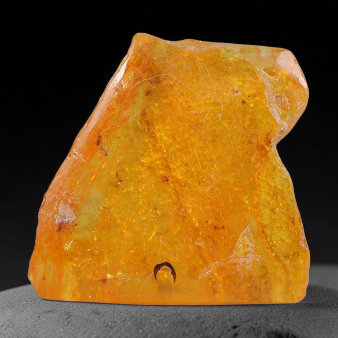 13.31ct Natural Baltic Polished Loose Freeform Amber Gemstone, 46AT: This smoothly polished freeform amber piece carries warm translucent organic clarity with fine natural fossil flecks and tiny mineral inclusions suspended throughout its 24x23mm flowing unstructured s