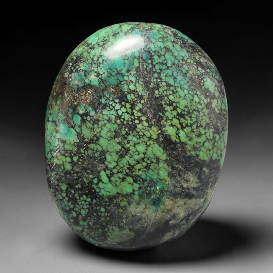 77ct Vintage Tibetan Natural Turquoise Freeform Cabochon Loose Gemstone, 70BW: Polished vintage Tibetan turquoise freeform cabochon loose gemstone, measuring 35x28 mm. Features characteristic natural matrix webbing and earthy mineral markings inherent to authentic Tibetan turquo