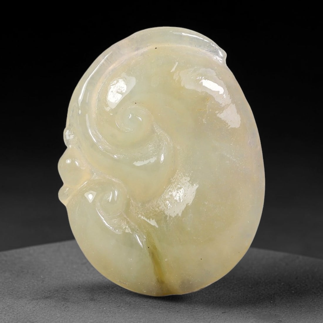 Natural Burmese Type A Jadeite Jade Hand Carved Pendant, 49BS: Artisan hand-carved untreated Burmese Type A jadeite jade pendant measuring 25x19 mm. Carefully sculpted with detailed relief craftsmanship and finished with a smooth glossy polish. Authentic Type A j