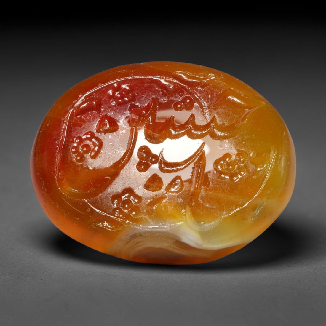 Early Vintage Islamic Natural Agate Calligraphic Script Intaglio Seal Cabochon (Post 1900 CE), 42EL: Fully hand-engraved agate intaglio seal tablet, crafted entirely by hand with no machine-assisted carving. The polished stone face features inscribed devotional script contained within a defined carvi