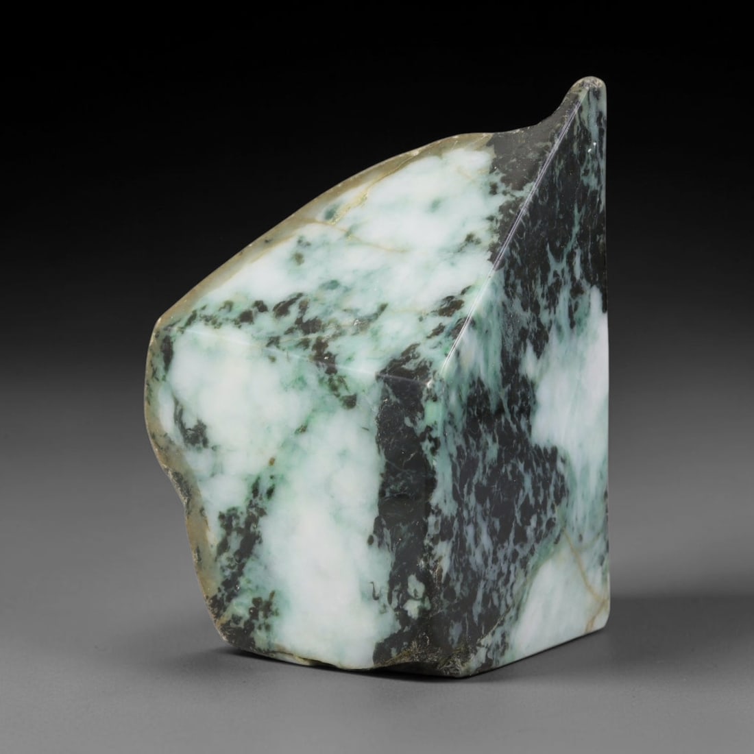 827g Natural Burmese Type A Jadeite Jade Polished Rough Block, 44EZ: This natural Burmese Type A jadeite jade rough block with partial polished surfaces revealing internal mineral characteristics. Dimensions measure 10x7cm, sourced from Myanmar, this specimen is ideal 