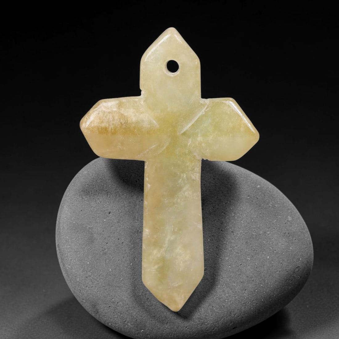 Natural Burmese Type A Jadeite Jade Christian Cross Pendant, 13BT: Hand crafted untreated Burmese Type A jadeite jade cross pendant measuring 50 x 31 mm, shaped into a classic Christian cross silhouette with tapered pointed terminals. The stone features a smooth poli