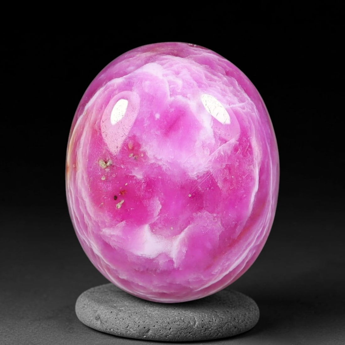 14.40 Carats Natural Mozambique Vivid Pink Red Ruby Loose Gemstone, 77FG: This polished Mozambique ruby cabochon measures 16.1x13.3x6.1mm, featuring striking natural swirling white mineral banding layered across a rich saturated pink red base that creates a unique organic a