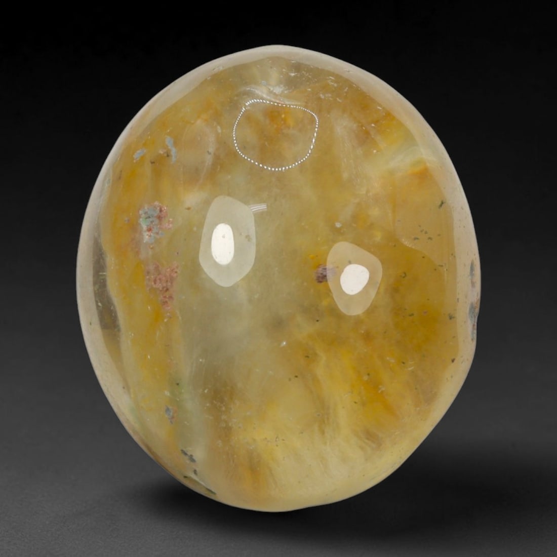 24ct Natural Brazilian Phantom Quartz Oval Cabochon Loose Gemstone, 92BM: This smoothly polished cabochon of natural phantom quartz preserves delicate layered phantom crystal formations enclosed inside transparent quartz host. The domed polished surface offers unobstructed 