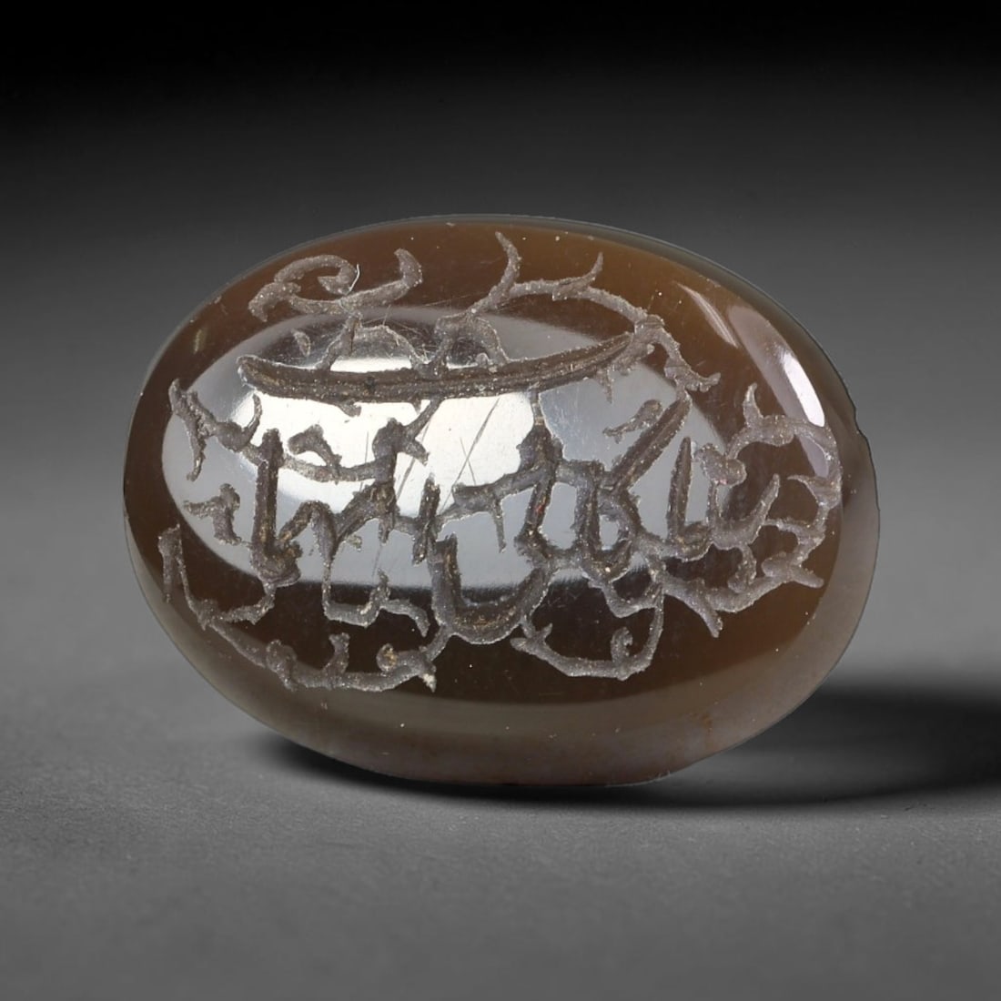 Vintage Carnelian Agate Islamic Calligraphic Script Intaglio Seal Cabochon Talisman, 68EP: This vintage natural carnelian agate intaglio seal cabochon draws inspiration from historic Islamic lapidary traditions, crafted as a wearable talisman and seal blank for jewelry setting. The polished