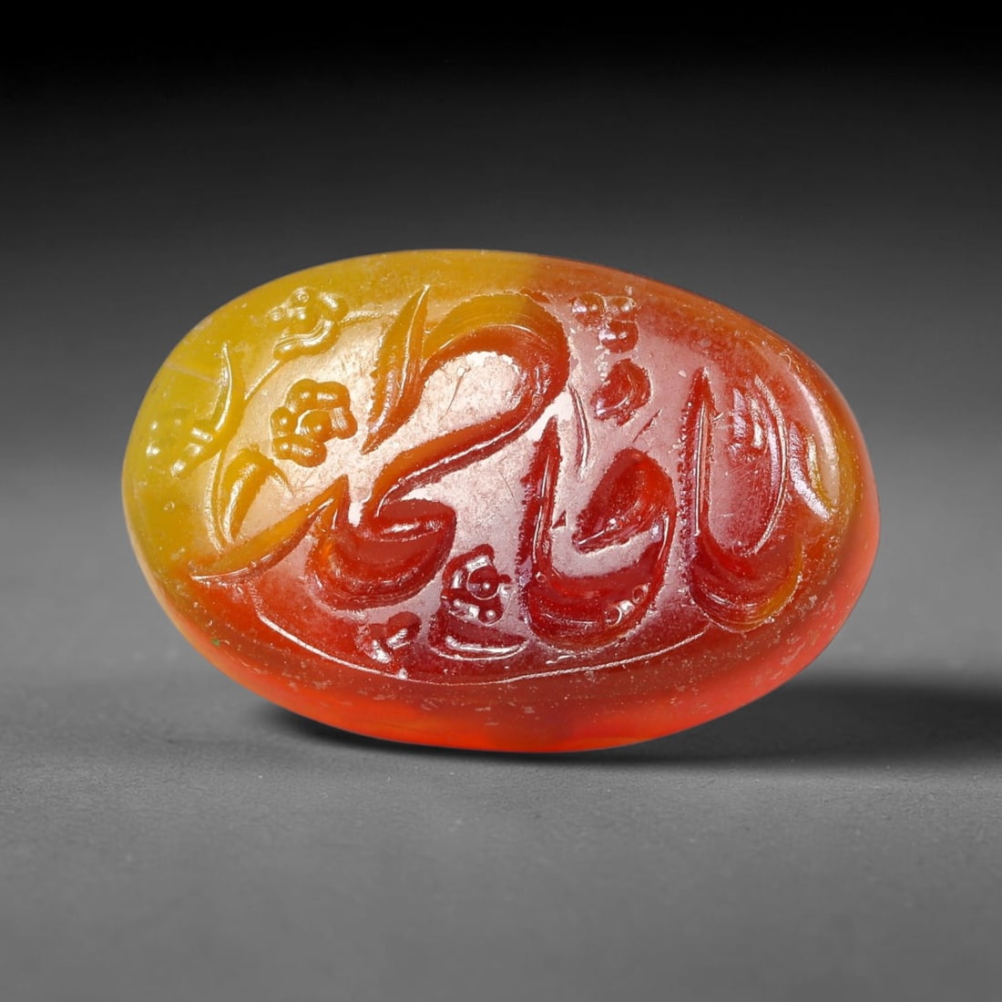 Early Vintage Islamic Natural Agate Script Intaglio Seal Cabochon (Post 1900 CE), 80EP: Fully hand-engraved agate intaglio seal tablet, crafted entirely by hand with no machine-assisted carving. The polished stone face features inscribed devotional script contained within a defined carvi