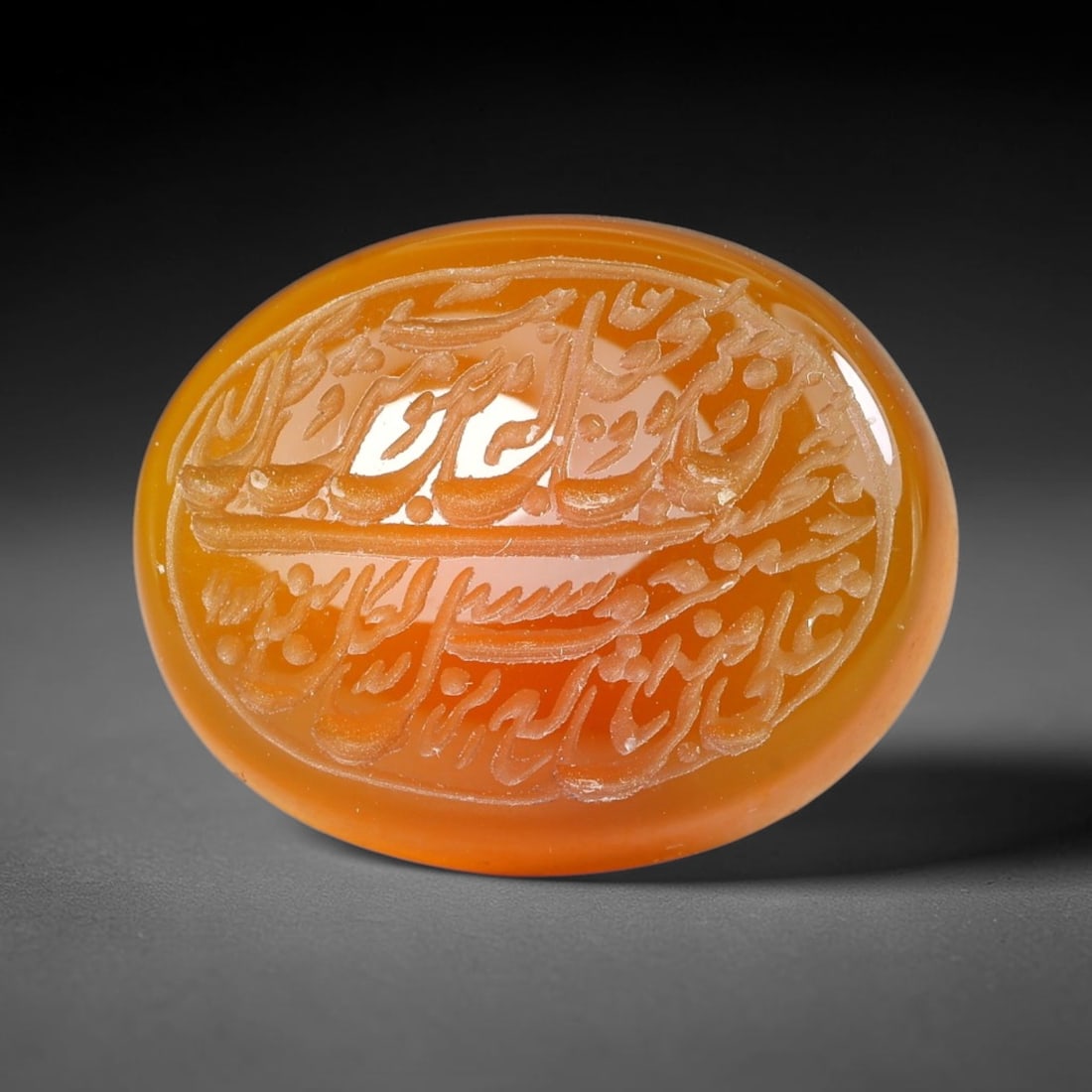 Early Vintage Islamic Natural Agate Script Intaglio Seal Cabochon (Post 1900 CE), 75EP: Fully hand-engraved agate intaglio seal tablet, crafted entirely by hand with no machine-assisted carving. The polished stone face features inscribed devotional script contained within a defined carvi