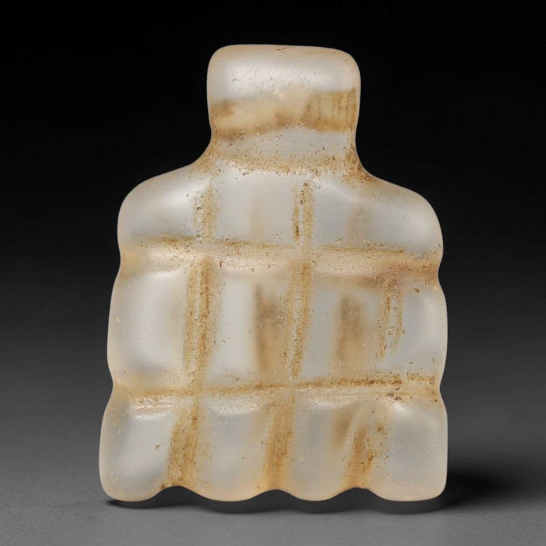 Ancient Medieval Coptic Christian Egyptian Culture Rock Crystal Amulet (300-1000 CE), 98FY: This antique rock crystal amulet originates from Coptic Christian Egyptian Culture, a region with a long-standing tradition of crafting translucent hardstone talismans for devotional and funerary use.