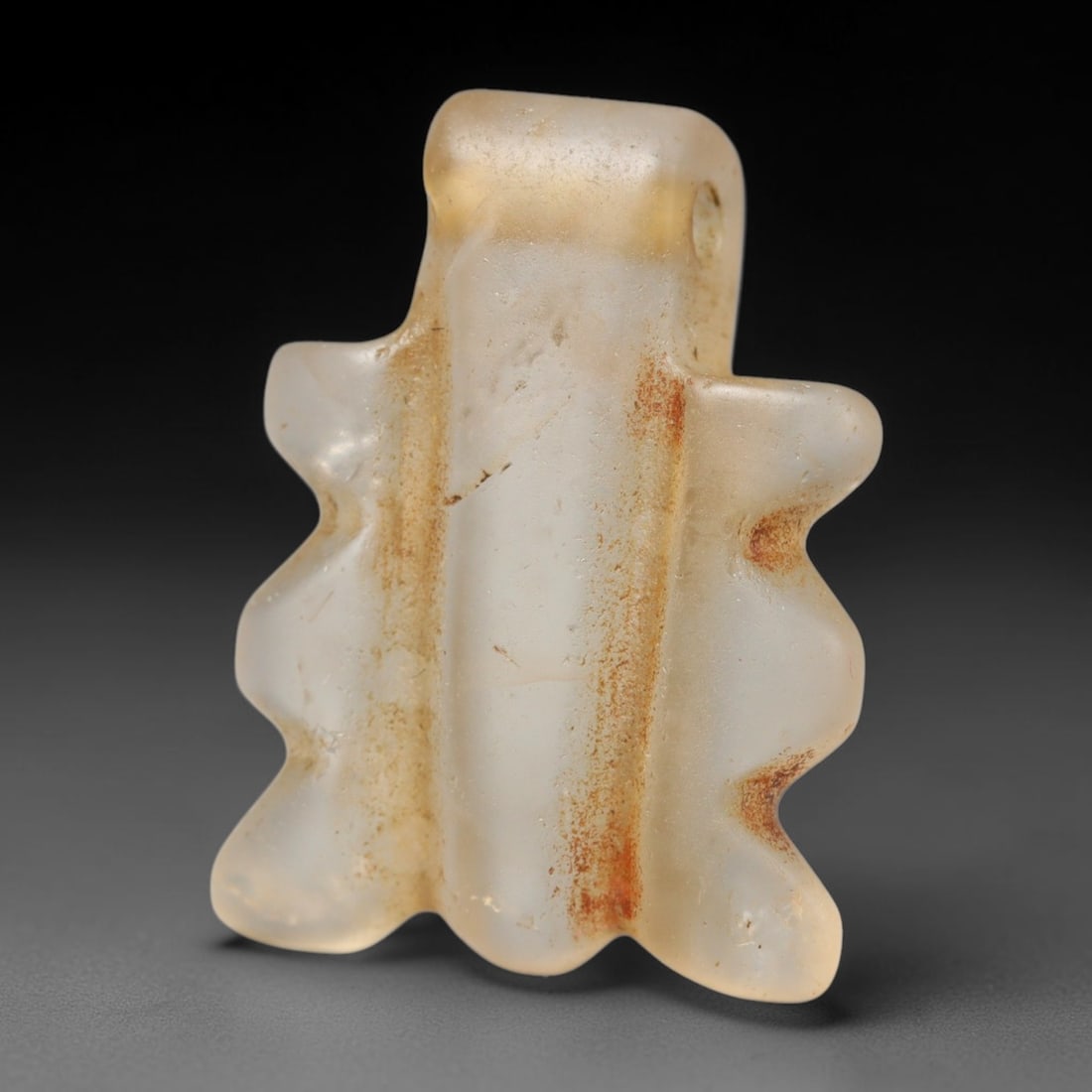 Ancient Medieval Coptic Christian Egyptian Culture Rock Crystal Amulet (300-1000 CE), 91FY: This antique rock crystal amulet originates from Coptic Christian Egyptian Culture, a region with a long-standing tradition of crafting translucent hardstone talismans for devotional and funerary use.