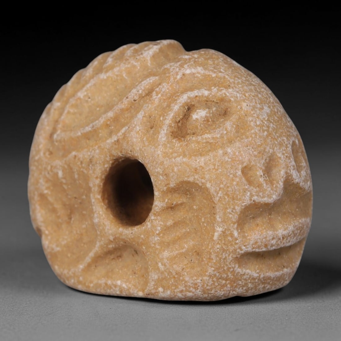Ancient Byzantine Hand Carved Stone Stamp Seal Amulet, 72AP: Compact antique wearable stamp seal hand crafted from natural soft sedimentary stone, originating from Byzantine era Mediterranean cultural traditions. Stone stamp seals were essential multi-purpose a